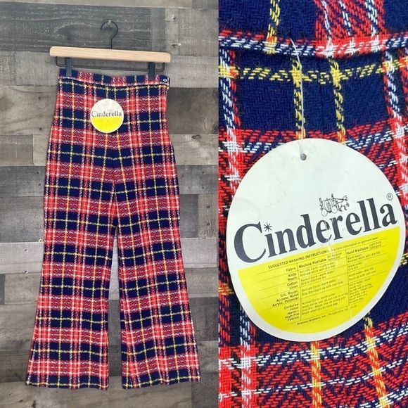 Vintage Pants - NWT 70s Dead Stock Cinderella Frocks Rosenau Bros Plaid Flare Leg Pants
